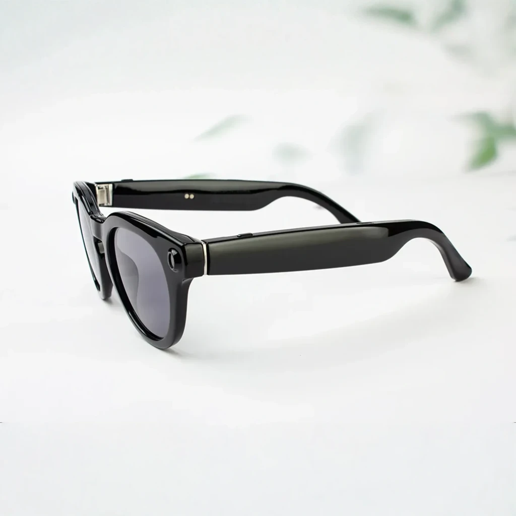 COLMI V03 Round Sunglasses 32GB negro, vista frontal: montura redonda negra con módulo de cámara en patilla izquierda - Ítem6