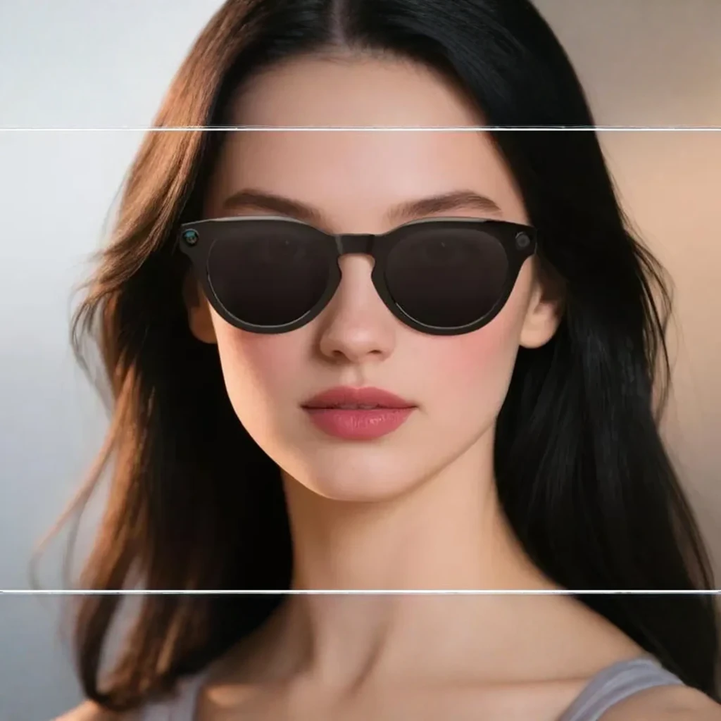 COLMI V03 Round Sunglasses 32GB negro, vista frontal: montura redonda negra con módulo de cámara en patilla izquierda - Ítem3