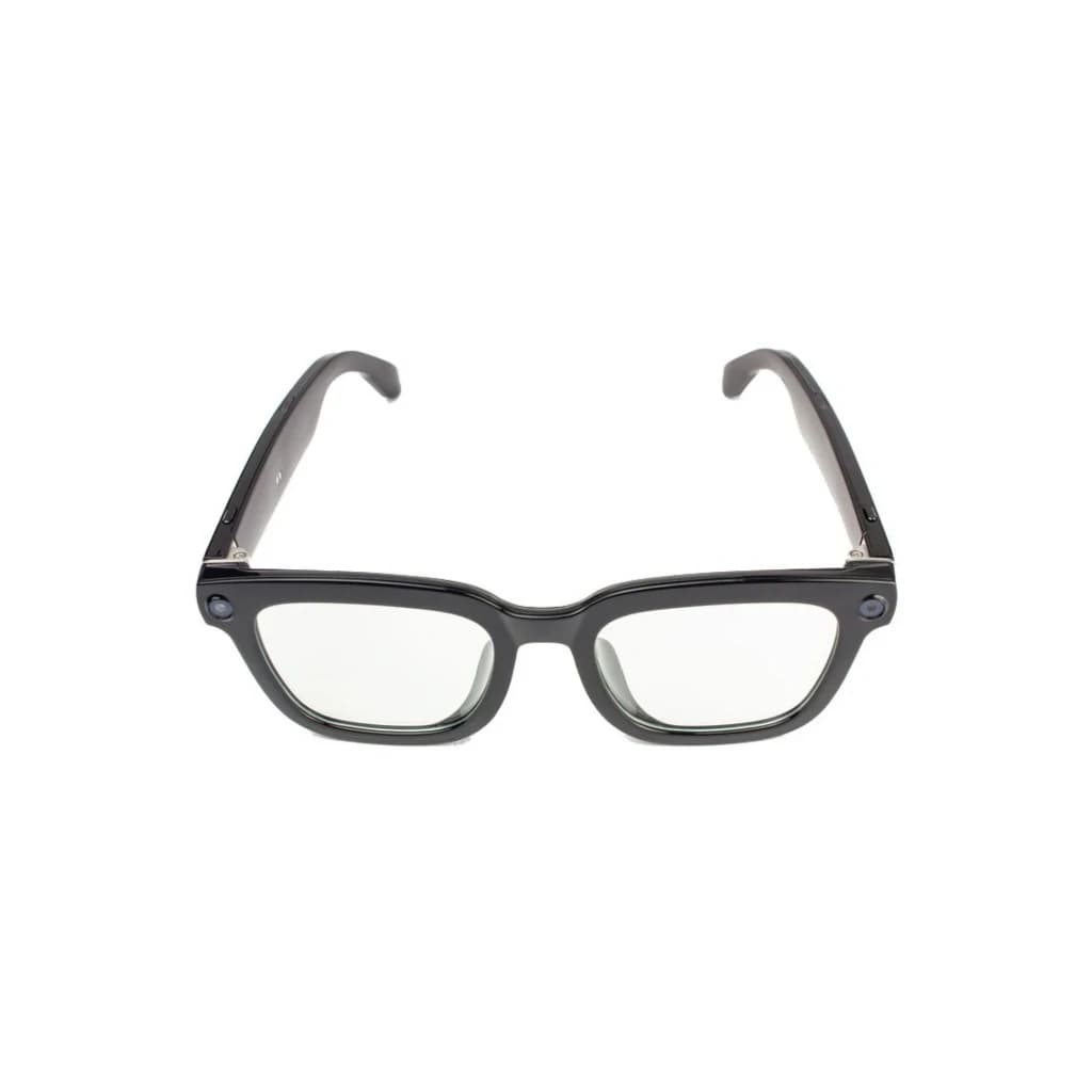 Colmi V03 Square bleu, vue de face: monture rectangulaire noire avec verres transparents et boutons latéraux visibles