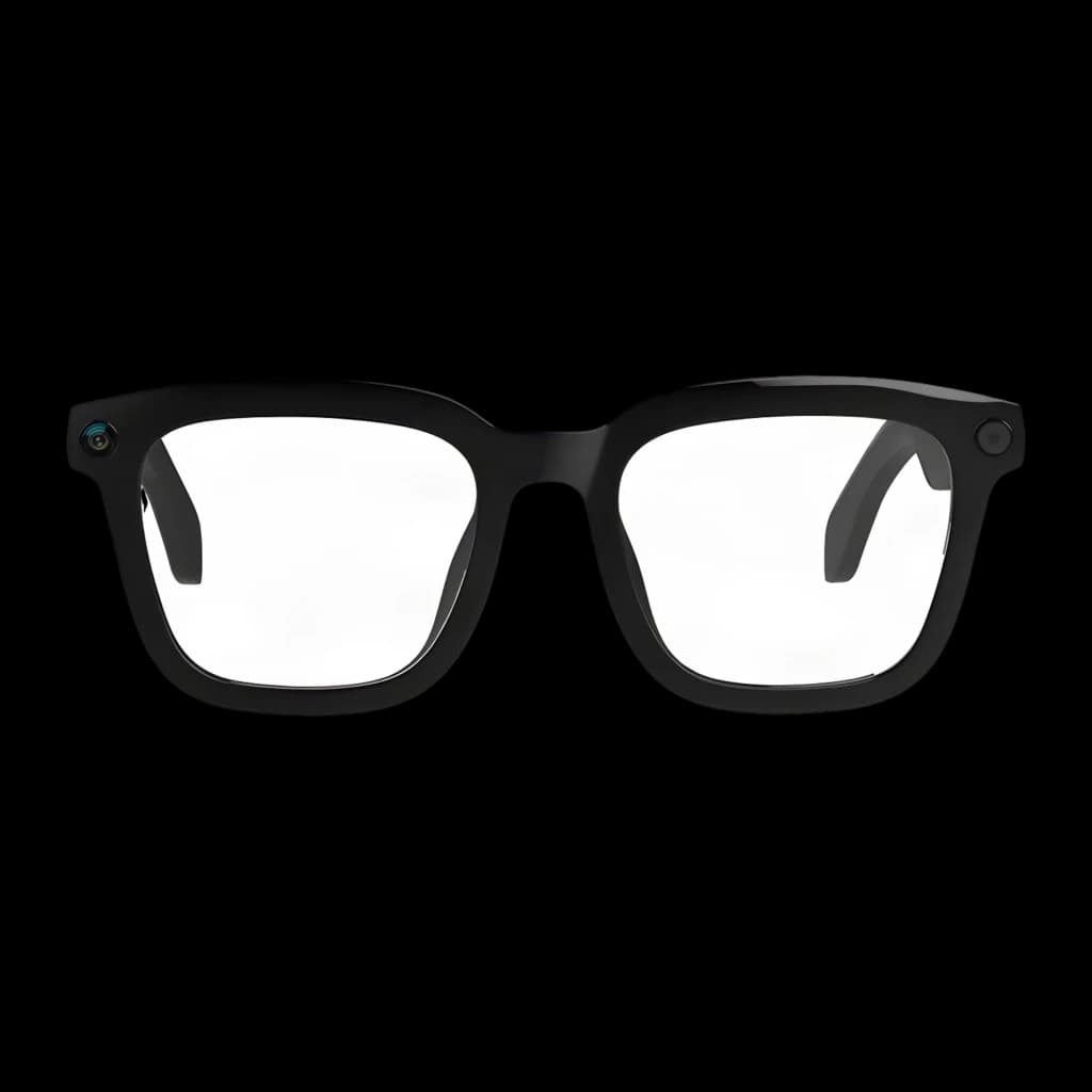 Colmi V03 Square Bleu 8MP 1080P Audio Open-Ear Hi-Fi Stéréo lunettes noires carrées, monture épaisse, verres transparents, caméra discrète en coin