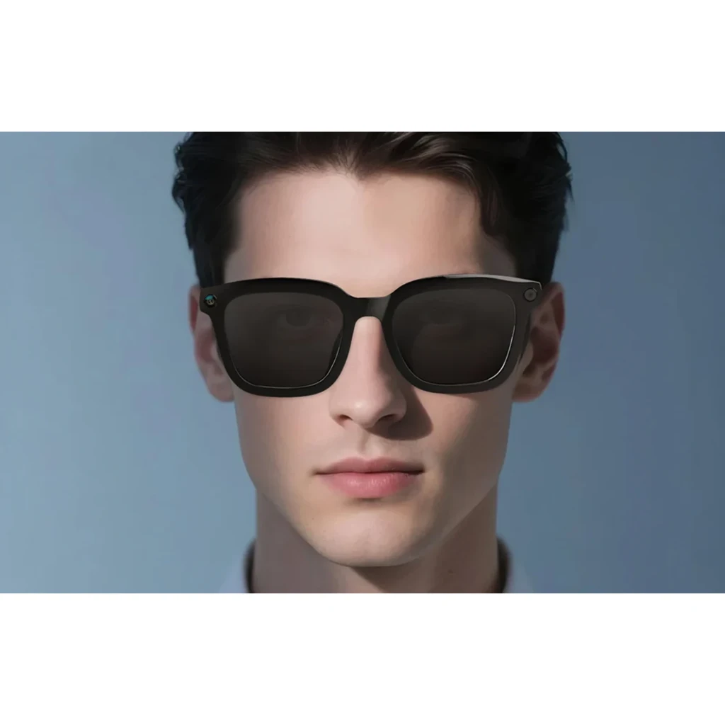 COLMI V03 Square Sunglasses negro, vista frontal: montura cuadrada negra con cámara integrada en esquina izquierda - Ítem4