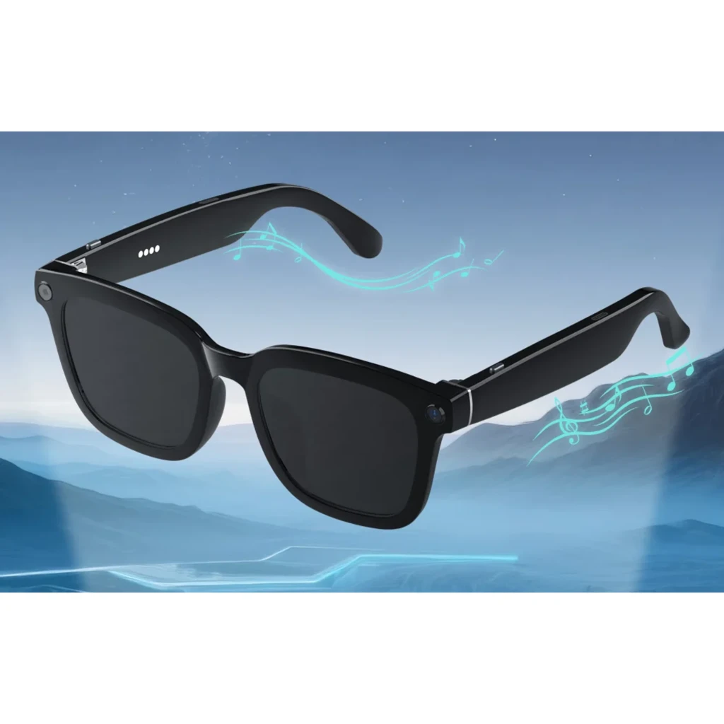 COLMI V03 Square Sunglasses negro, vista frontal: montura cuadrada negra con cámara integrada en esquina izquierda - Ítem3