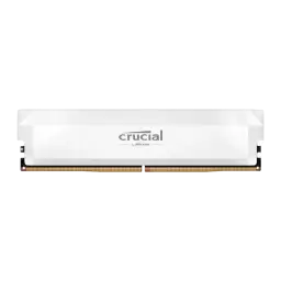 Crucial Pro OC 16GB DDR5 branco, vista frontal: dissipador branco com logo Crucial e contatos dourados