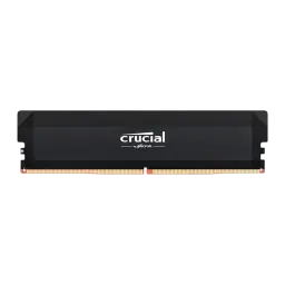 Crucial Pro OC Gaming 6400MHz 16GB preto, vista frontal: dissipador preto mate com logo Crucial e contactos dourados