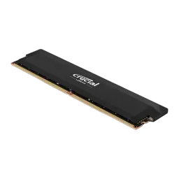Crucial Pro OC Gaming 6400MHz 16GB preto, perspetiva traseira: verso do dissipador preto e conector direito visível