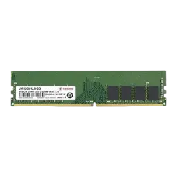 Transcend JetRam DDR4 3200 U-DIMM 8GB, vista frontal: PCB verde com chips pretos e etiqueta JM3200HLB-8G