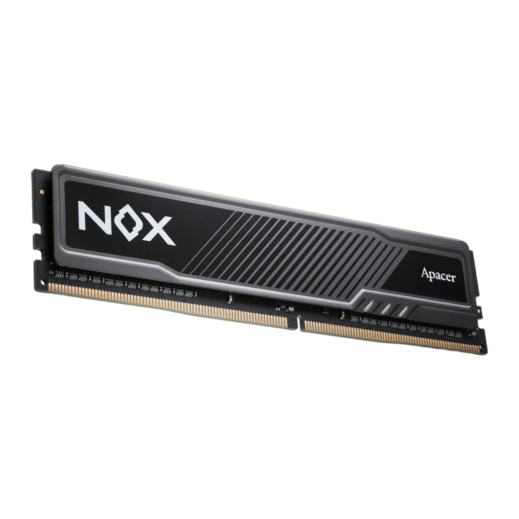 Apacer NOX 16GB DDR4 3200MHz noir, vue de face: dissipateur gris avec logo NOX et texte Apacer, connecteurs dorés - Ítem1