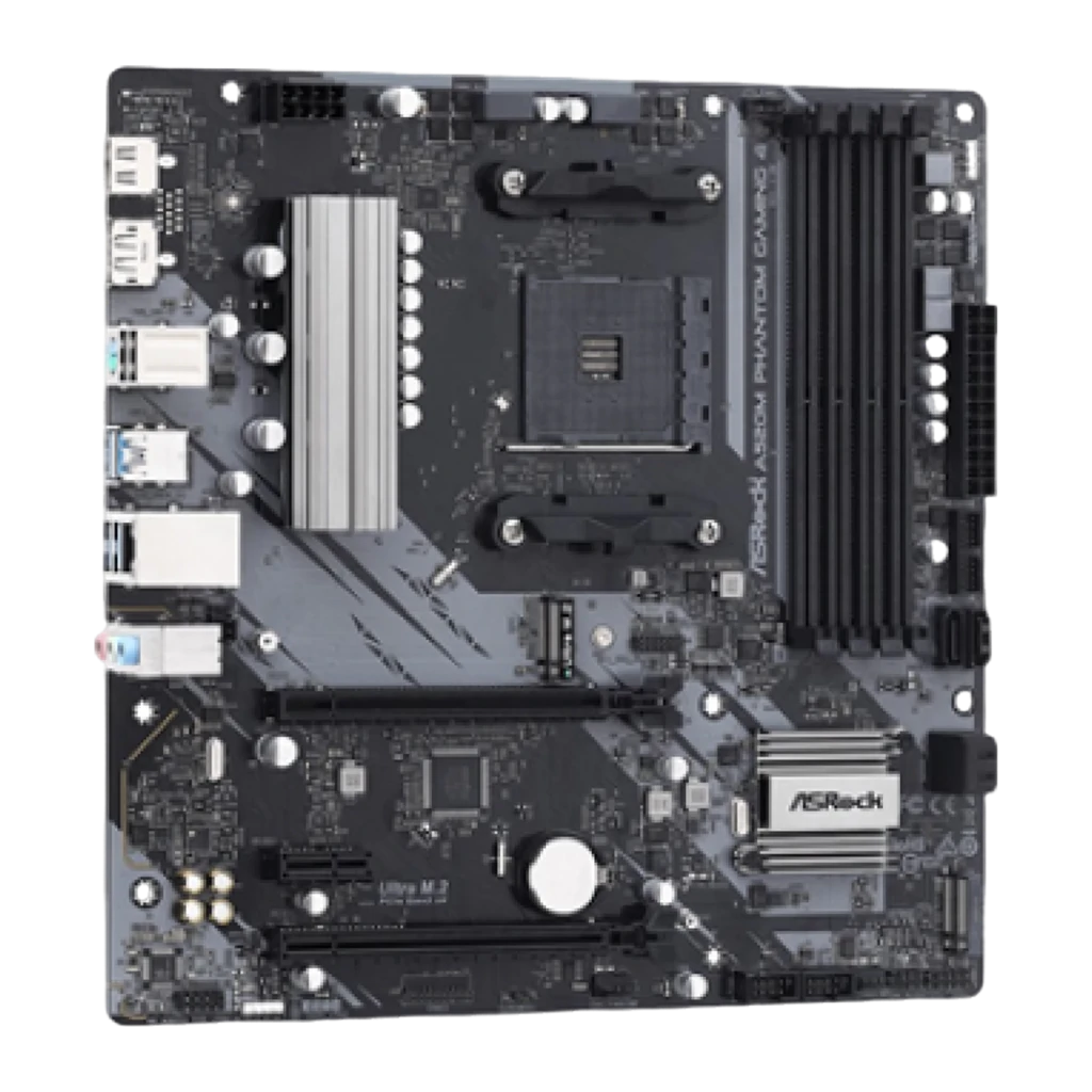 ASRock A520M Phantom Gaming 4 128GB, vista superior: placa-mãe completa com socket AM4, dissipadores e slots DDR4 - Item2