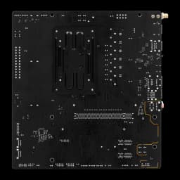 ASRock A620AM Pro-A WiFi AM5 mATX noir, vue arrière: dos du PCB avec backplate socket AM5 et points de soudure