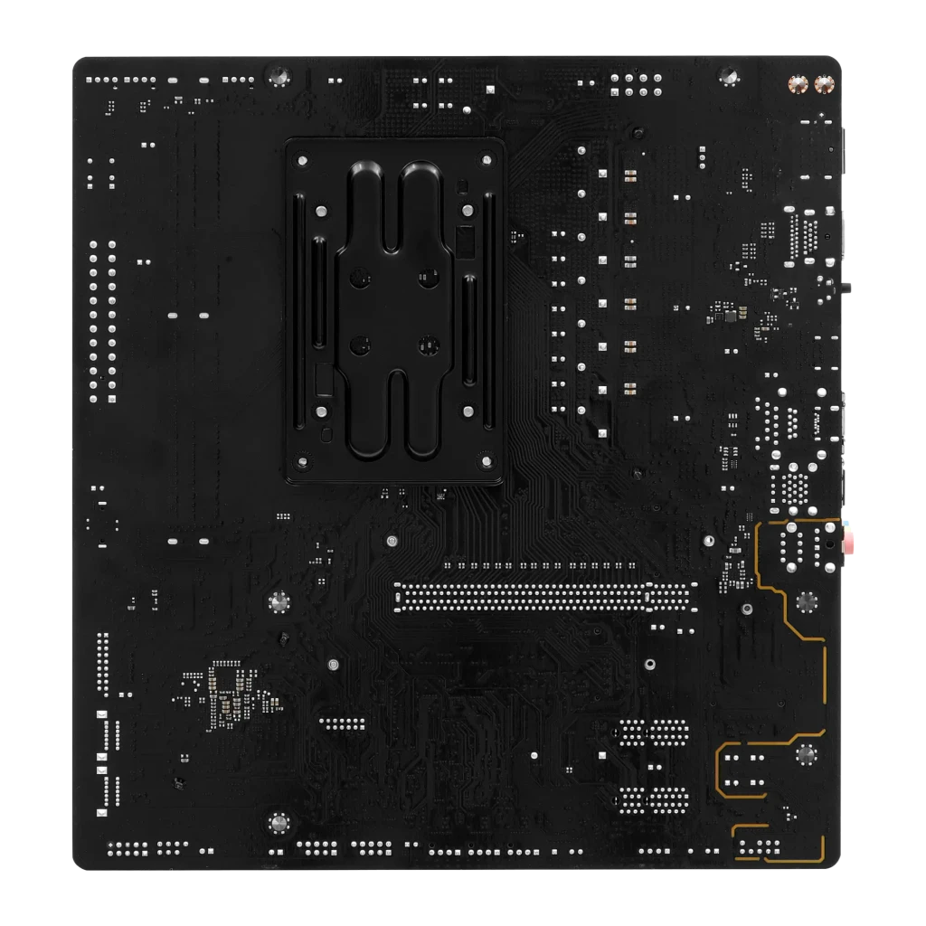 ASRock A620AM-X AM5 mATX preto, vista frontal superior: soquete AM5, fases de alimentação e slots DDR5 - Item1