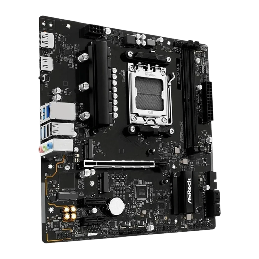 ASRock A620AM-X AM5 mATX preto, vista frontal superior: soquete AM5, fases de alimentação e slots DDR5 - Item3