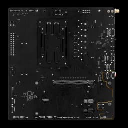 ASRock A620AM-X WiFi AM5 mATX 128GB noir, vue arrière: dos du PCB avec backplate socket AM5 et points de soudure
