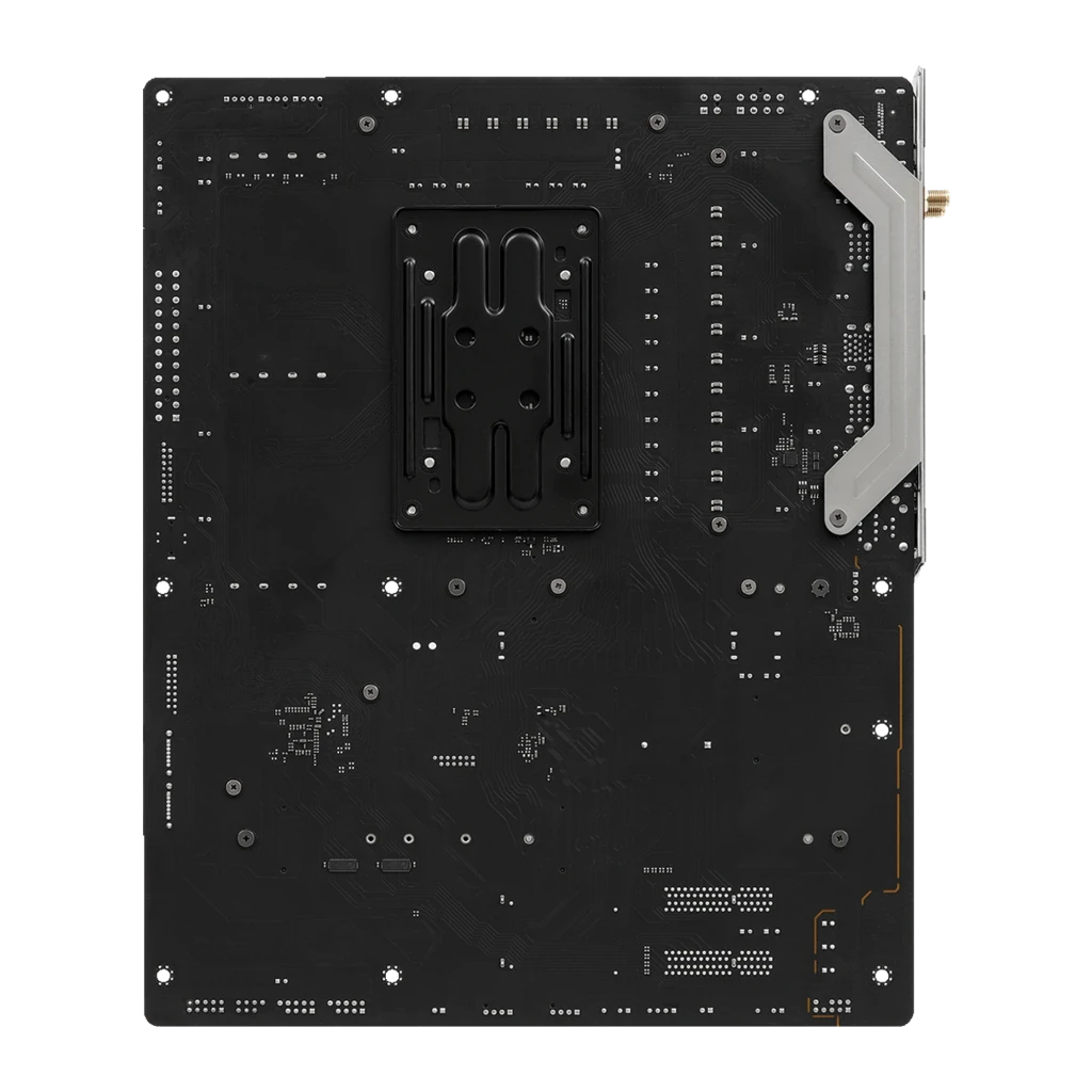 ASRock B850 LiveMixer WiFi DDR5 AM5 preto, vista frontal: socket AM5, dissipadores prateados, slots DDR5 e RGB no PCIe - Item1