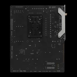 ASRock B850 LiveMixer WiFi DDR5 AM5 noir, vue arrière du PCB: backplate socket AM5 et points de soudure visibles