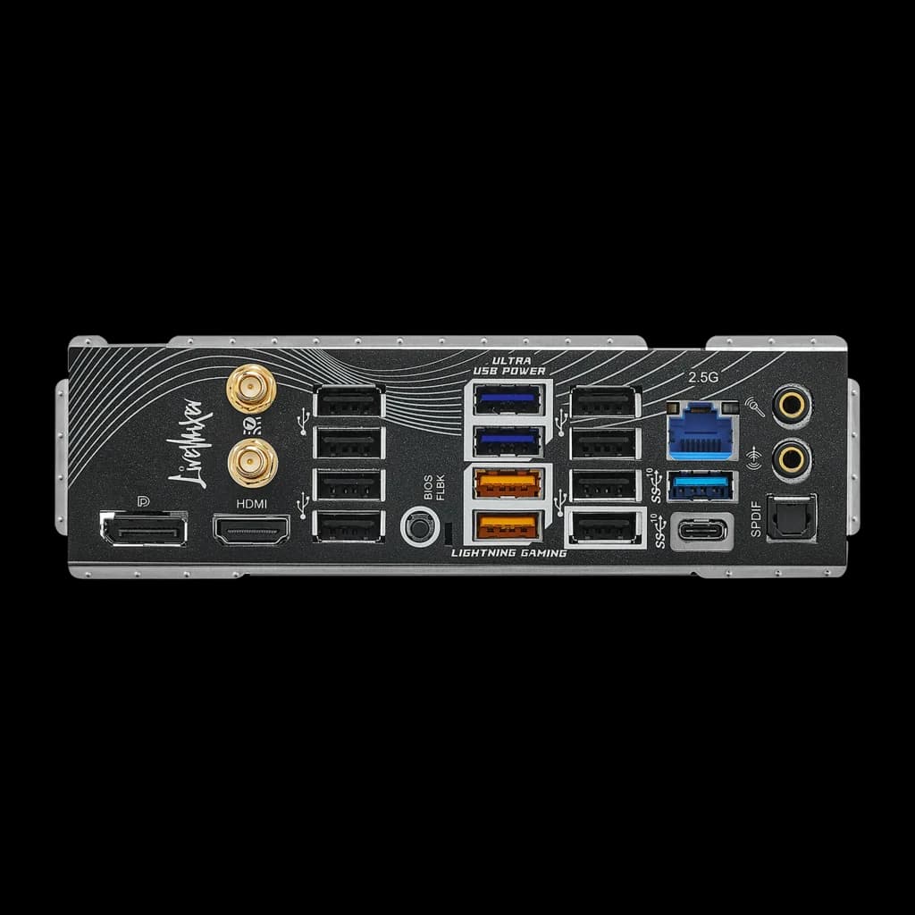 ASRock B850 LiveMixer WiFi DDR5 AM5 noir, panneau arrière: DisplayPort, HDMI, USB, LAN 2.5G, antennes WiFi et SPDIF