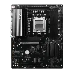 ASRock B850 Pro-A DDR5 AM5, vista frontal: socket AM5, dissipador VRM preto com logo PRO e 4 slots DDR5