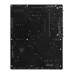 ASRock B850 Pro-A DDR5 AM5, vista traseira PCB: verso preto com placa de reforço do socket AM5 visível