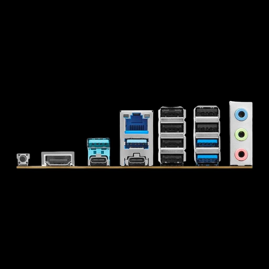 ASRock B850 Pro-A DDR5 AM5, painel traseiro E/S: DisplayPort, HDMI, USB-C, RJ45, USB-A e áudio 3 portas