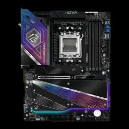 ASRock X870 Nova WiFi AM5 ATX negro, vista frontal: placa base completa con socket AM5, RGB en disipadores y ranuras PCIe
