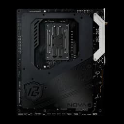 ASRock X870 Nova WiFi AM5 ATX negro, vista trasera: reverso de la PCB con backplate metálico del socket y logo Phantom Gaming