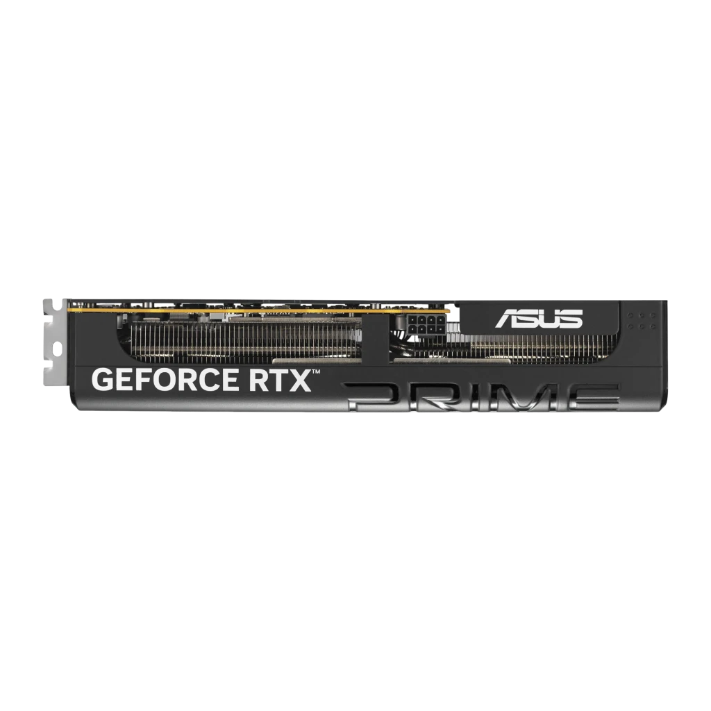 ASUS GeForce RTX 5060 PRIME OC 8GB preta, vista frontal: três ventoinhas com logo PRIME e conector PCIe dourado - Item3