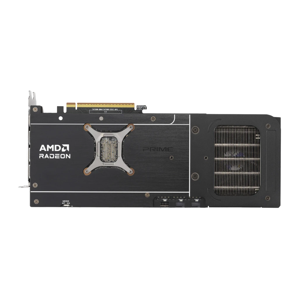 ASUS PRIME Radeon RX 9070 GRE 12GB multicolor, vista frontal em ângulo: três ventoinhas PRIME e portas HDMI/DP visíveis - Item1