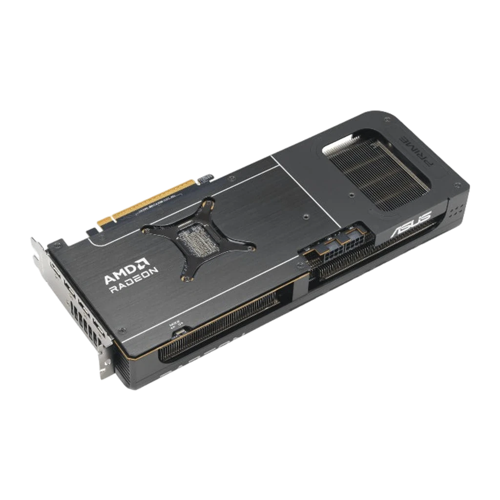 ASUS PRIME Radeon RX 9070 GRE 12GB multicolor, vista frontal em ângulo: três ventoinhas PRIME e portas HDMI/DP visíveis - Item2