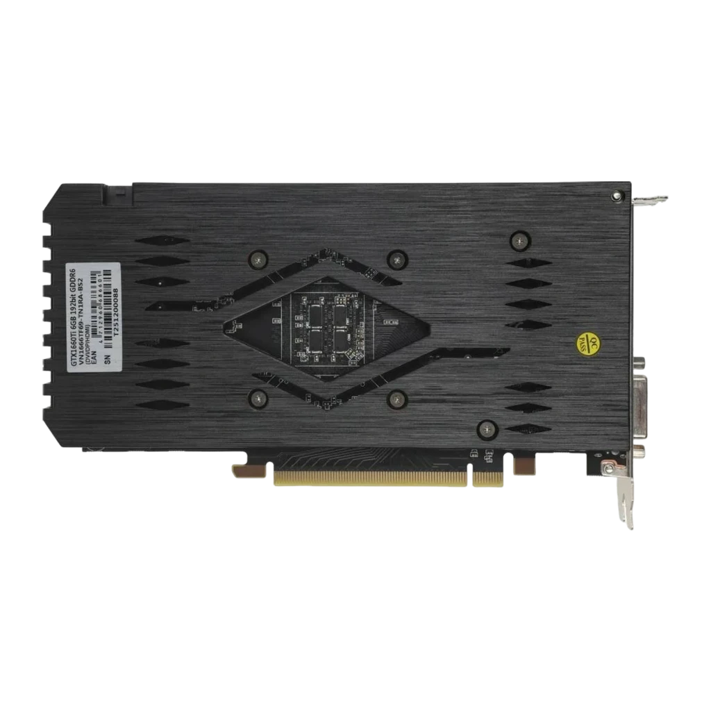 Biostar GTX 1660 Ti 6GB, vista frontal: shroud negro con dos ventiladores y detalles rojos - Ítem1