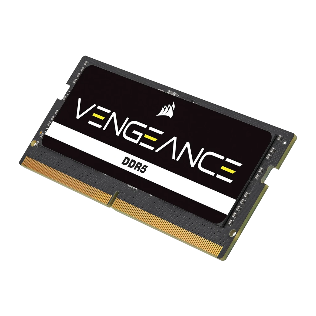 Corsair Vengeance DDR5 16GB 4800MHz SO-DIMM preto, vista frontal: etiqueta preta com logo e texto DDR5, contactos dourados - Item2