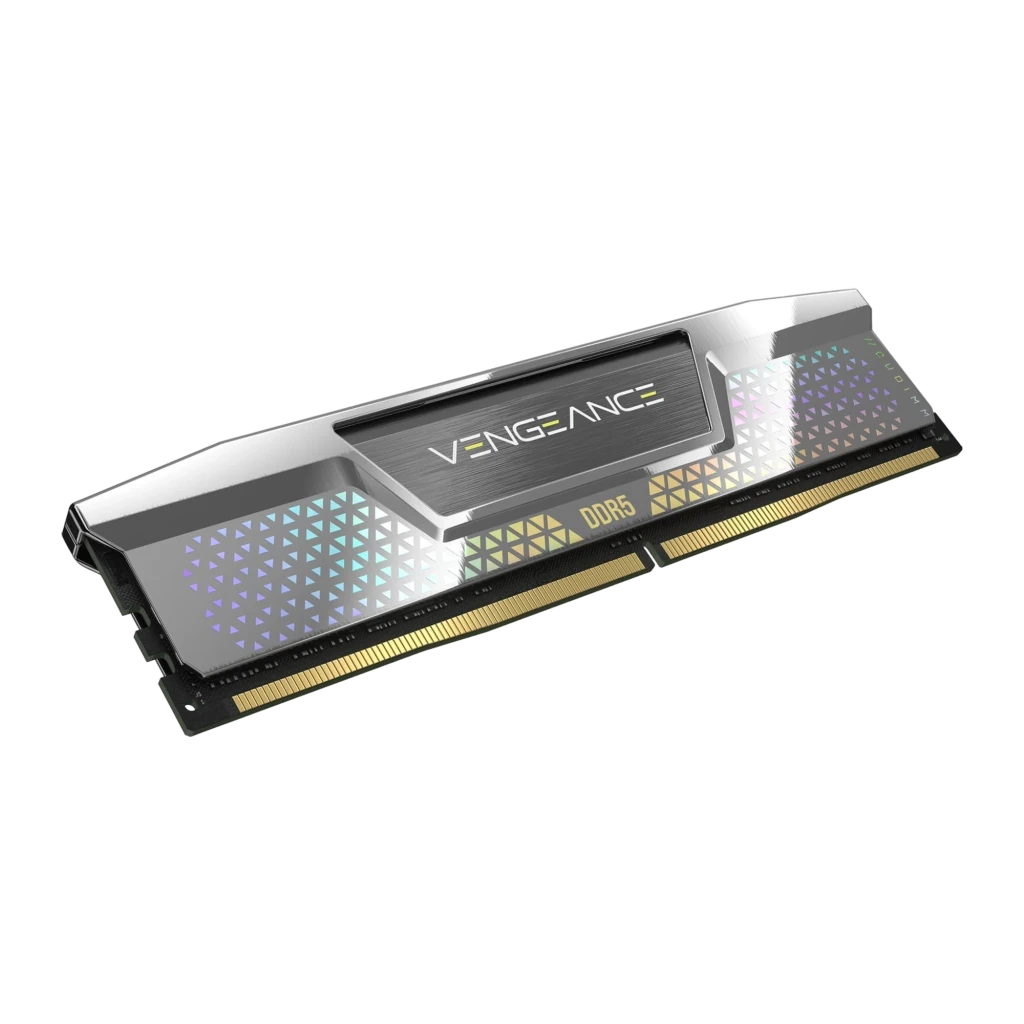 Corsair Vengeance DDR5 48GB 4000MHz prata, vista frontal: kit 2 módulos DIMM com dissipador prateado e difusor RGB - Item1