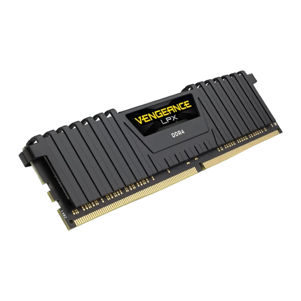 Corsair Vengeance LPX 8GB DDR4-2400 noir, vue de face: dissipateur noir avec logo jaune et contacts dorés - Ítem1