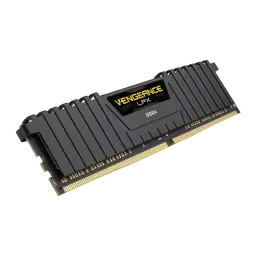 Corsair Vengeance LPX 32GB DDR4 2666MHz negro, vista en perspectiva: ángulo 3/4 que muestra grosor del disipador y aletas
