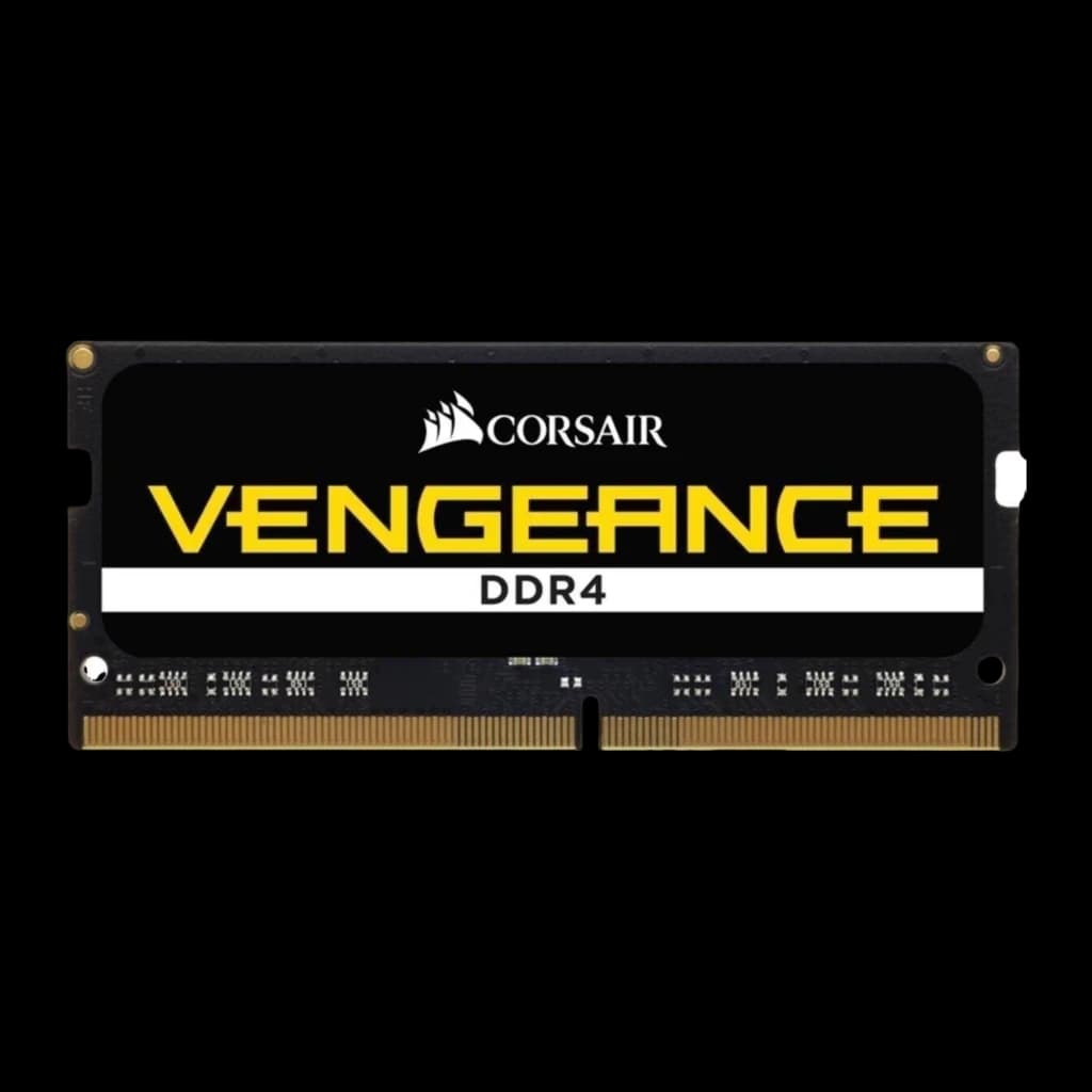 Corsair Vengeance DDR4 32GB 2933 CL19 negro, vista frontal: módulo SO-DIMM de frente con etiqueta Vengeance DDR4 y contactos