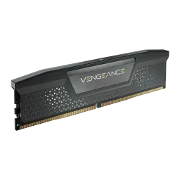 Corsair Vengeance DDR5 16GB Negro, vista individual: un módulo 8GB en ángulo, disipador negro texturizado con logo Vengeance