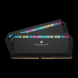 Corsair Dominator Platinum RGB 32GB DDR5 6400MHz negro, vista frontal: 2 módulos apilados con iluminación RGB multicolor en