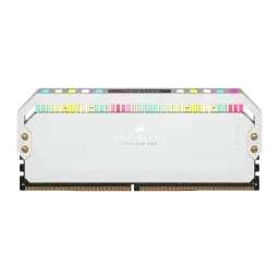Corsair Dominator Platinum RGB 64GB DDR5 5200MHz Blanco, vista frontal: un módulo 32GB con tira RGB y contactos DDR5 visibles