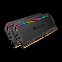Corsair Dominator Platinum RGB 16GB negro, vista lateral derecha: 2 módulos DDR4 en ángulo, lateral del disipador y