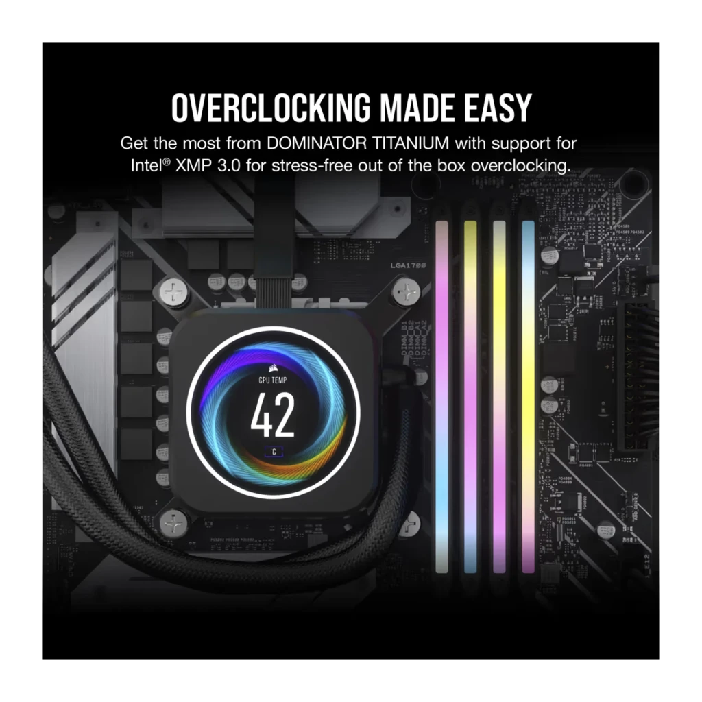 Corsair Dominator Titanium 32GB DDR5 6400MHz gris, vista frontal y superior: dos módulos con iluminación RGB y texto DDR5 - Ítem8