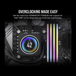 Corsair Dominator Titanium 32GB gris DDR5 6400MHz, lifestyle: módulos RGB instalados en placa base junto a refrigeración