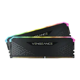 Corsair Vengeance RGB RS 16GB DDR4 3200MHz negro, vista frontal: dos módulos en escorzo, iluminación RGB en borde superior y