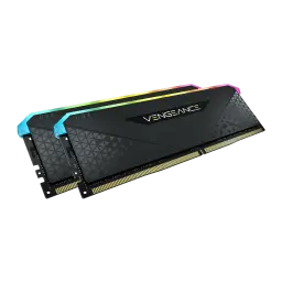 Corsair Vengeance RGB RS 16GB DDR4 3200MHz negro, vista lateral derecha: dos módulos en ángulo bajo, conector dorado y
