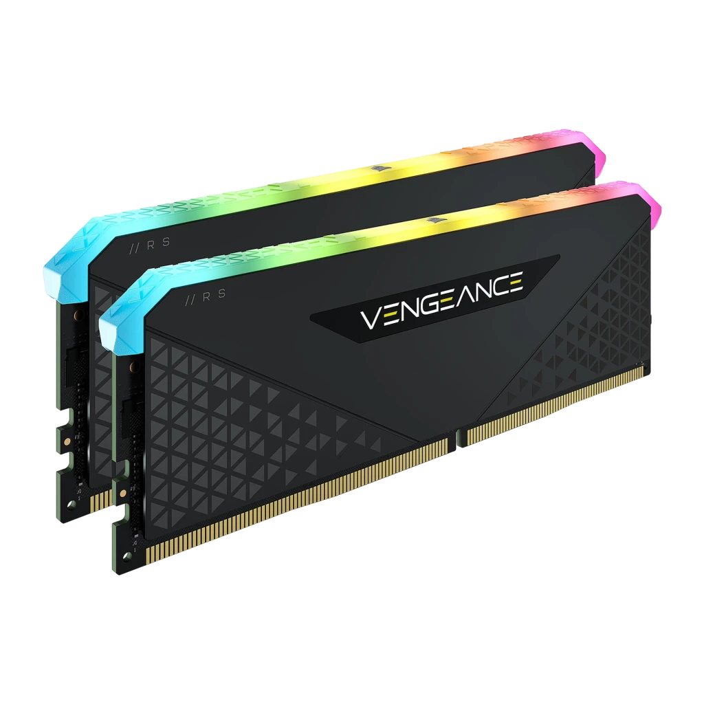 Corsair Vengeance RGB RS 16GB DDR4 3200MHz noir, vue de face: deux modules en raccourci, éclairage RGB sur le bord supérieur - Ítem2