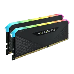 Corsair Vengeance RGB RS 16GB DDR4 3200MHz negro, vista lateral izquierda: dos módulos en ángulo elevado, iluminación RGB
