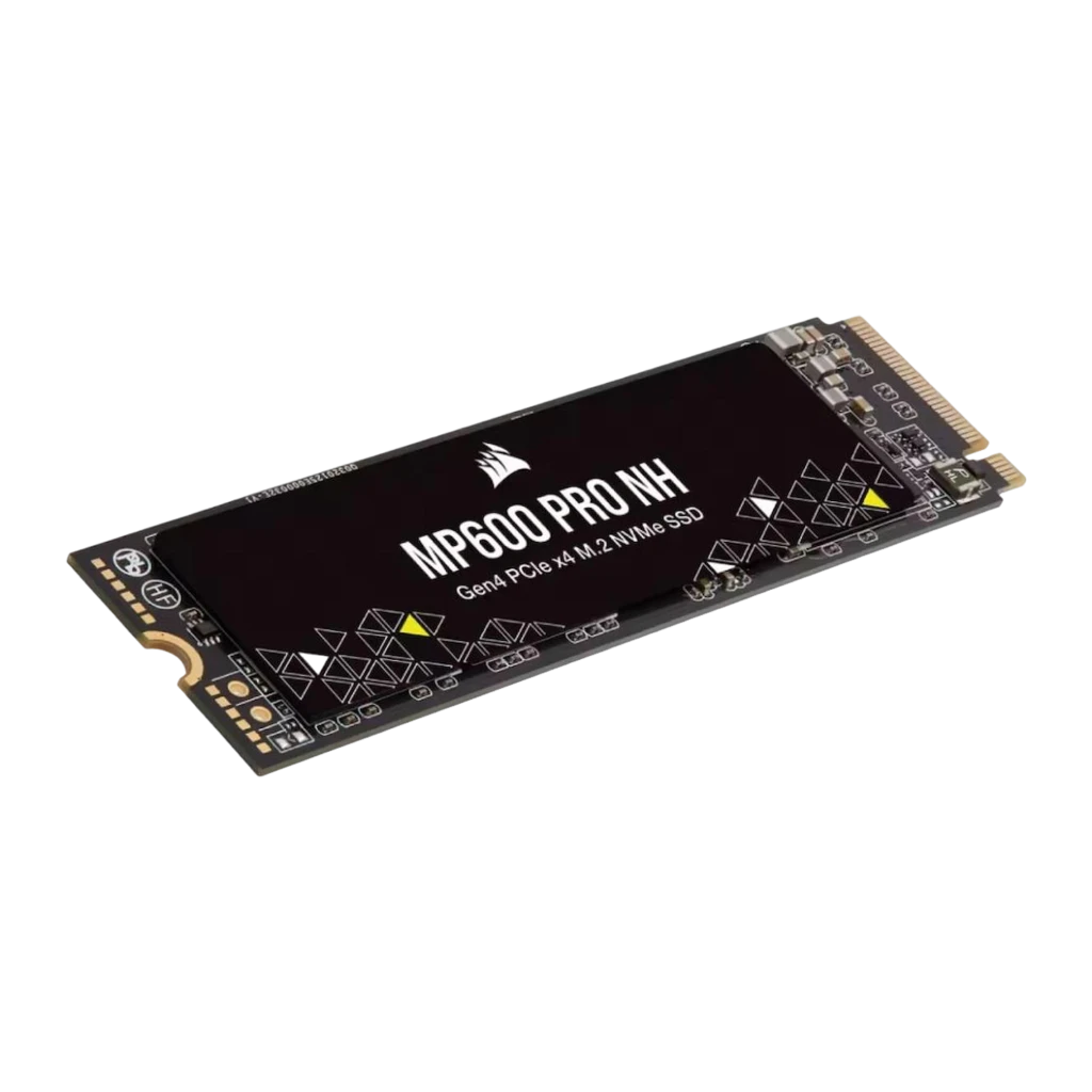 Corsair MP600 PRO NH 1TB noir, vue de face: PCB noir avec logo, motif triangulaire et connecteur M.2 doré - Ítem3