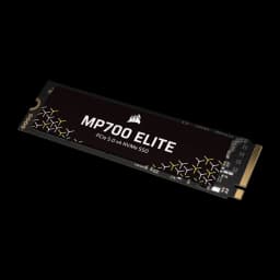 Corsair MP700 Elite 2TB preto, ângulo superior esquerdo: SSD M.2 inclinado mostrando face superior e lateral esquerda