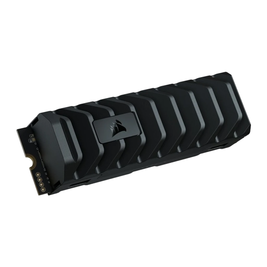 Corsair MP600 PRO XT 1TB noir, vue latérale: dissipateur avec ailettes et connecteur M.2 doré visibles - Ítem1