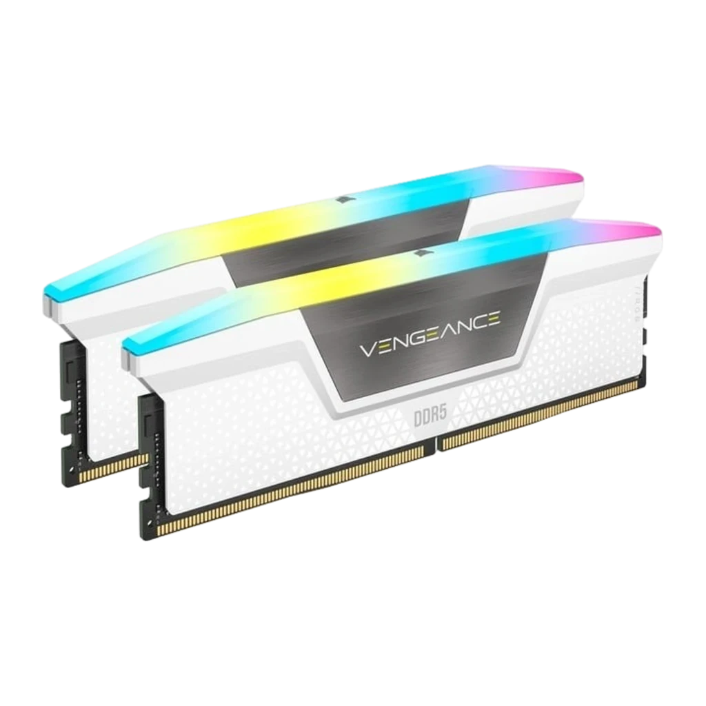 Corsair Vengeance RGB DDR5 5600MT/s 32GB branco, vista frontal: módulo DIMM único, iluminação RGB no topo e dissipador com - Item2
