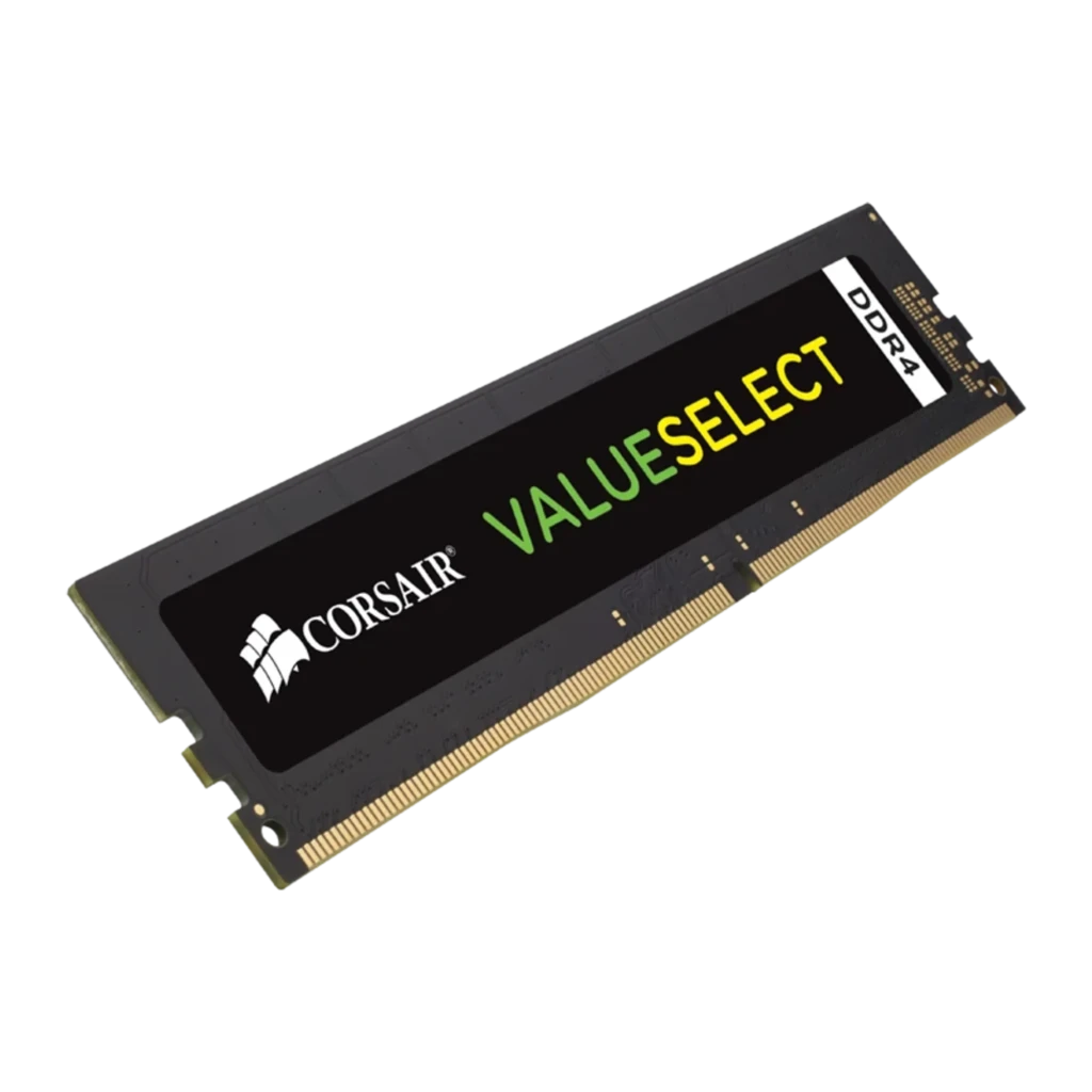 Corsair Value Select 8GB DDR4 noir, vue de face: module DIMM horizontal avec étiquette ValueSelect et connecteur doré - Ítem1