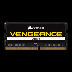 Corsair Vengeance 8GB DDR4 SODIMM 2400MHz preto, vista frontal: etiqueta com logo Corsair e texto Vengeance DDR4 em amarelo,