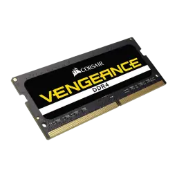 Corsair Vengeance 8GB DDR4 SODIMM 2400MHz preto, vista angular frontal: módulo inclinado mostrando etiqueta Vengeance DDR4 e